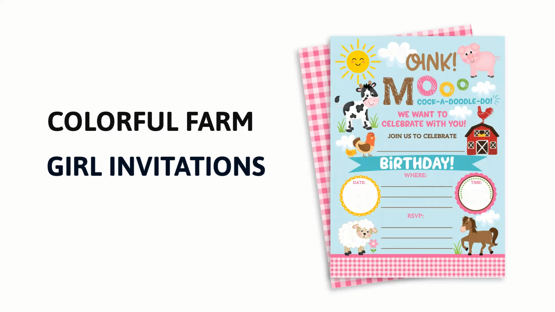 Farm Geburtstag Einladungen – 20 Stück Mit Umschlägen, Pink, Zum Ausfüllen Für Mädchen-Party