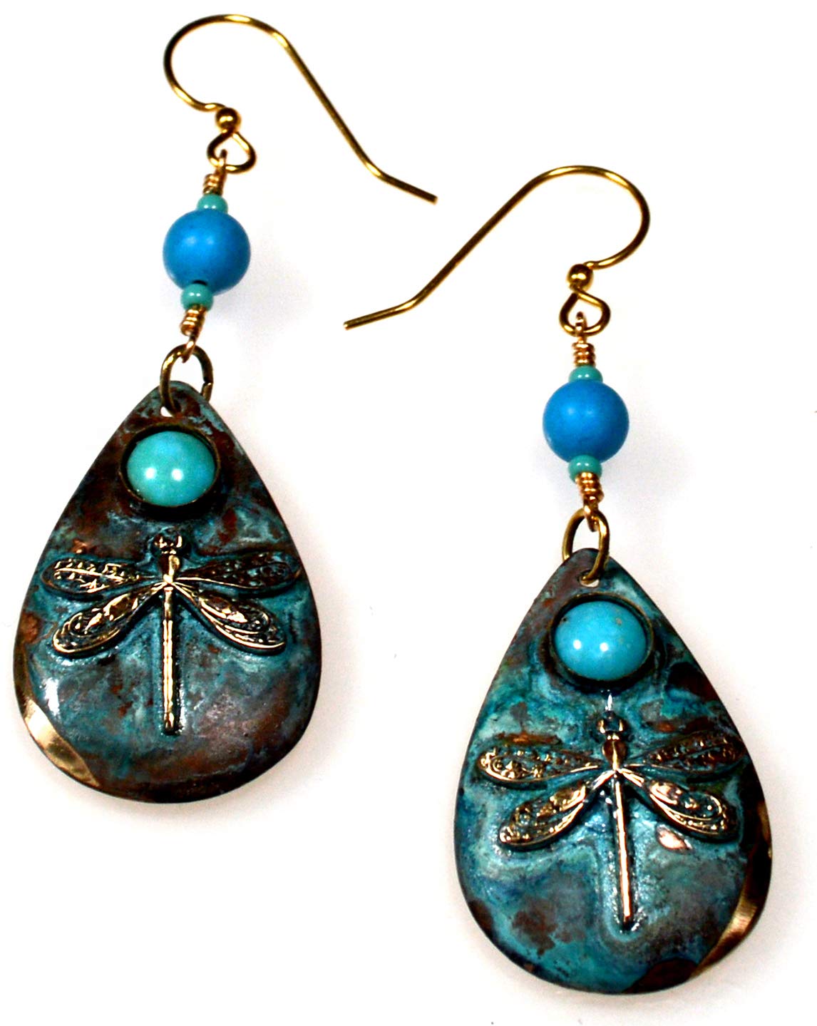 Elaine Coyne Collectible ArtwearElaine Coyne Patina Wearable Art Dragonfly Teardrop Dangle Earrings - Turquoise