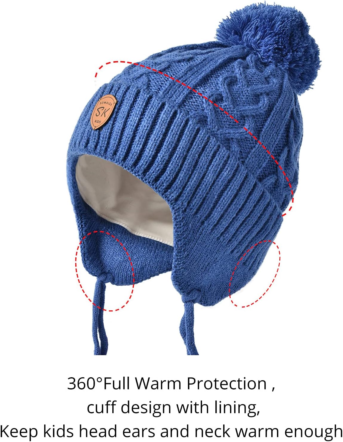 SOMALER Toddler Baby Boy Winter Beanie Hat Infant Kids Warm Fleece Lined Earflap Knit Fur Pom Pom Hat Snow Cap - Image 6