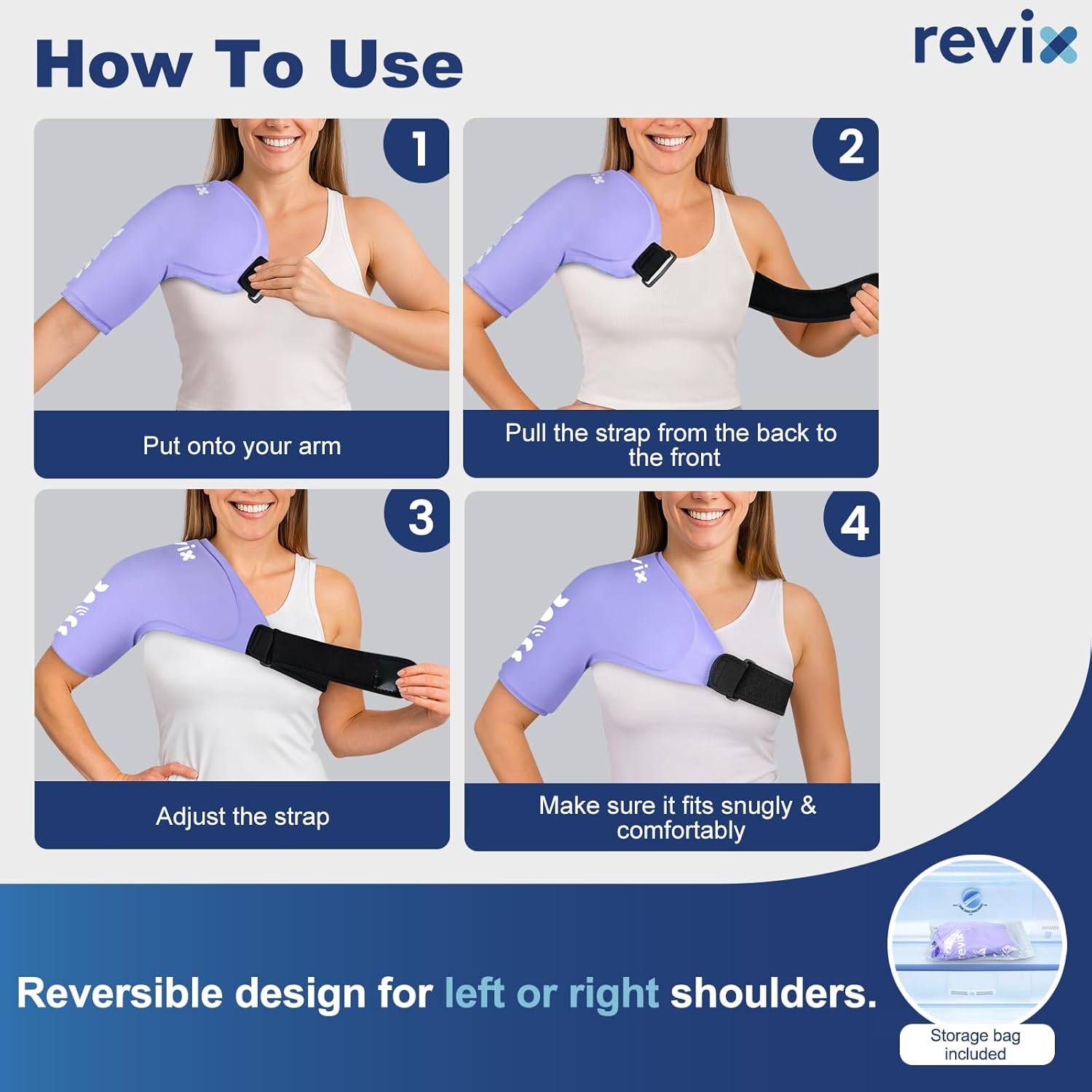 REVIX XL Shoulder Ice Pack Wrap for Rotator Cuff and Arm, Cold Compression Ice Pack Sleeve with Quick-On &Off Design, Flexible Fit for Women, Lady, Female, Girl, Sports Recovery & Everyday Comfort