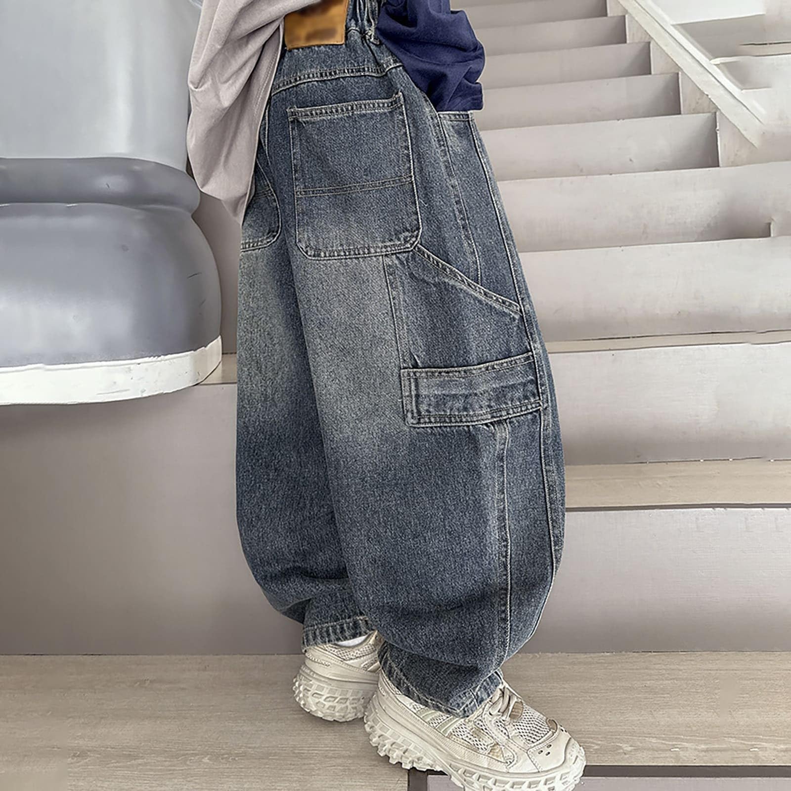 Pantalón Vaquero Niño - Pantalones Vaqueros Para Niños Cómodos Pantalones Vaqueros Elásticos Pantalones Casuales De Corte Holgado Para Niños Cintura Elástica Tela Suave Y Duradera Ropa Escolar
