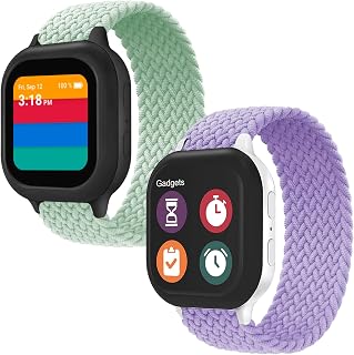 SimpleThings 2Pack Braided Solo Loop Compatible with Gizmo Watch Gabb Watch 3/2/1 Watch Band Replacement, 20mm Universal Breathable Stretchy Nylon Sport Strap for Kids Boys Girls