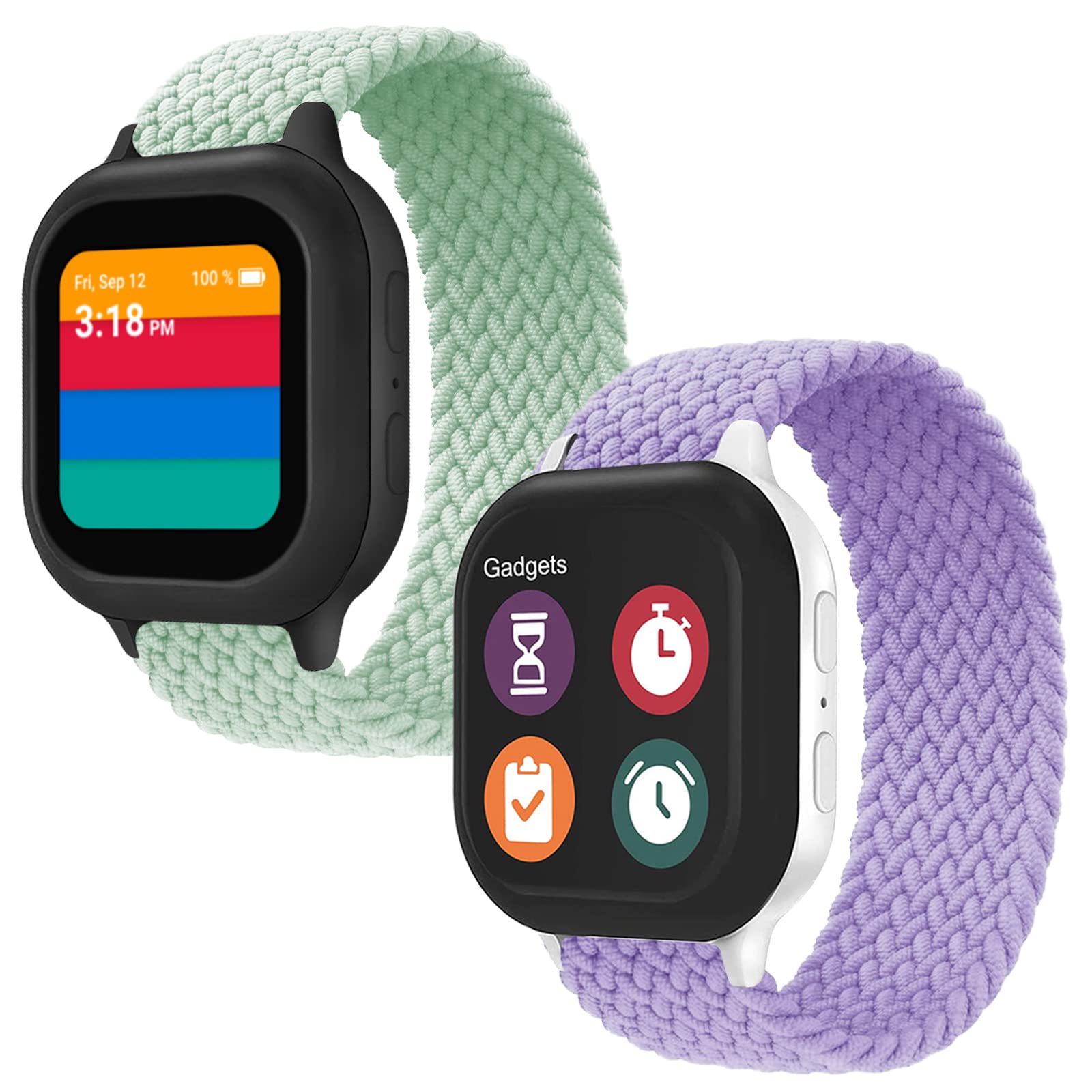 2Pack Braided Solo Loop Compatible with Gizmo Watch Gabb Watch 3/2/1 Watch Band Replacement, 20mm Universal Breathable Stretchy Nylon Sport Strap for Kids Boys Girls