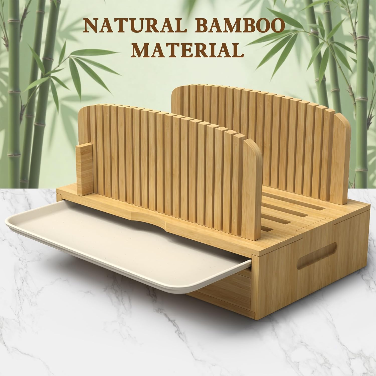 Bamboo Bread Slicer Guide: Bread Cutter for Homemade Bread Loaf - Adjustable and Foldable with Crumb Tray