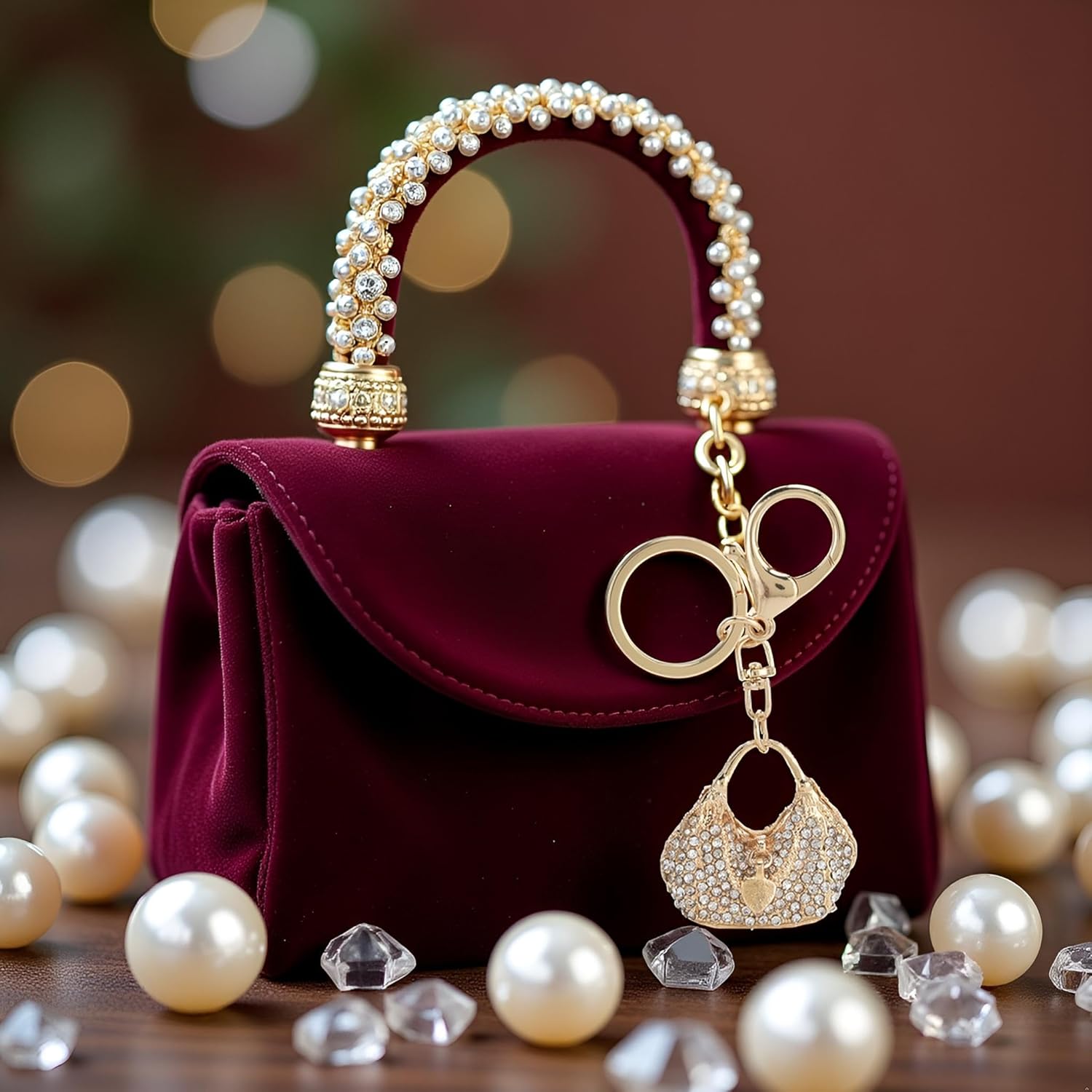 HEEPDD Luxury Rhinestone Handbag Shape Keychain, Crystal Purse Pendant Key Ring, Decorative Bag Charm for Women - Image 4