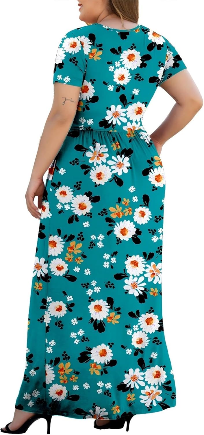 Women's L-5XL Short Sleeve V-Neck Plus Size Maxi Dresses with Pockets - Image 4