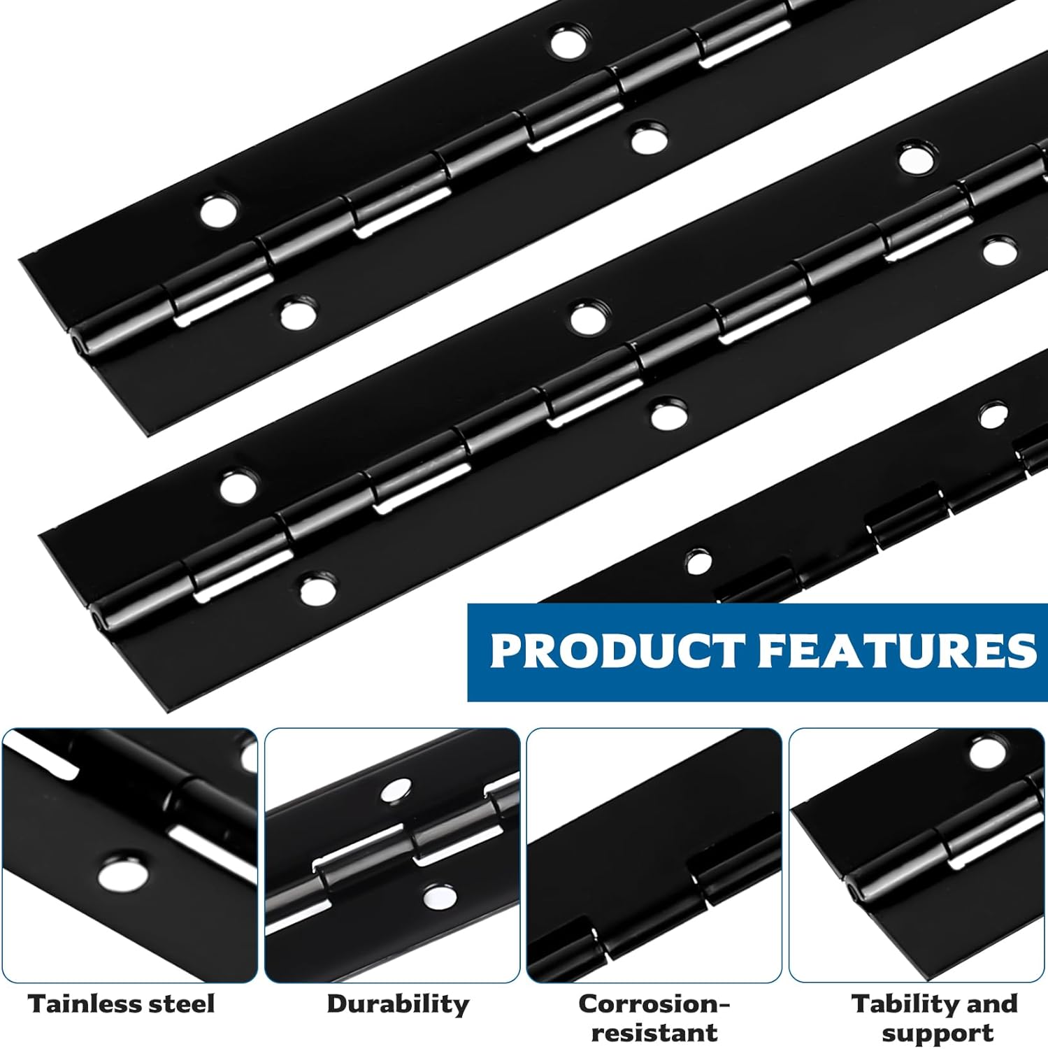 Piano Hinge 30 cm x 3 cm, Long Bar Hinge Black, Piano Hinges, Door Hinges Hinge Hinges, Connector Piano Cabinet Door Furniture with Screws, Screwdriver Pack of 4