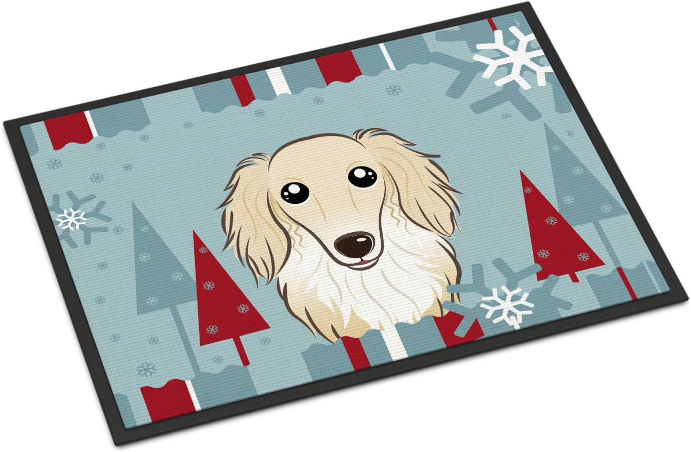 Caroline's Treasures BB1708MAT Winter Holiday Longhair Creme Dachshund Doormat 18x27 Front Door Mat Indoor Outdoor Rugs for Entryway, Non Slip Washable Low Pile, 18H X 27W