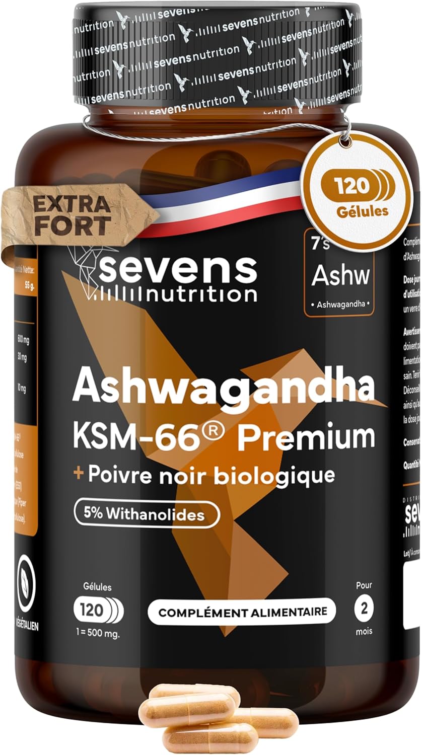 Ashwagandha KSM-66 Pure – High Bioavailability – With Black Pepper – 5% Withanolides – Support for Wellness and Emotional Balance – Energy and Mental Clarity – 120 Vegetable Capsules