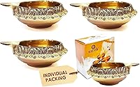 Vista 12 de Craftsman – Diya del dios Kúbera hecha a mano en latón con grabado dorado para Diwali, Lámpara de aceite tradicional india Pooja Puja, Artículos