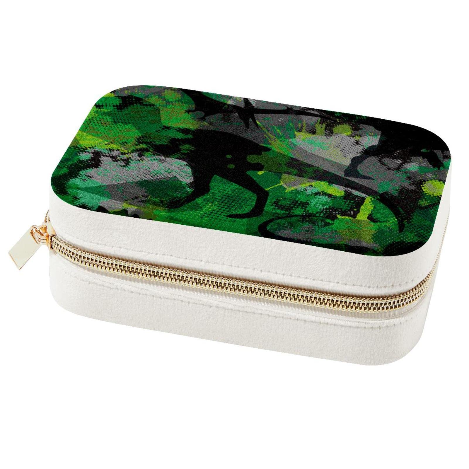 Boîte à bijoux de voyage portable pour fille et femme avec motif vert