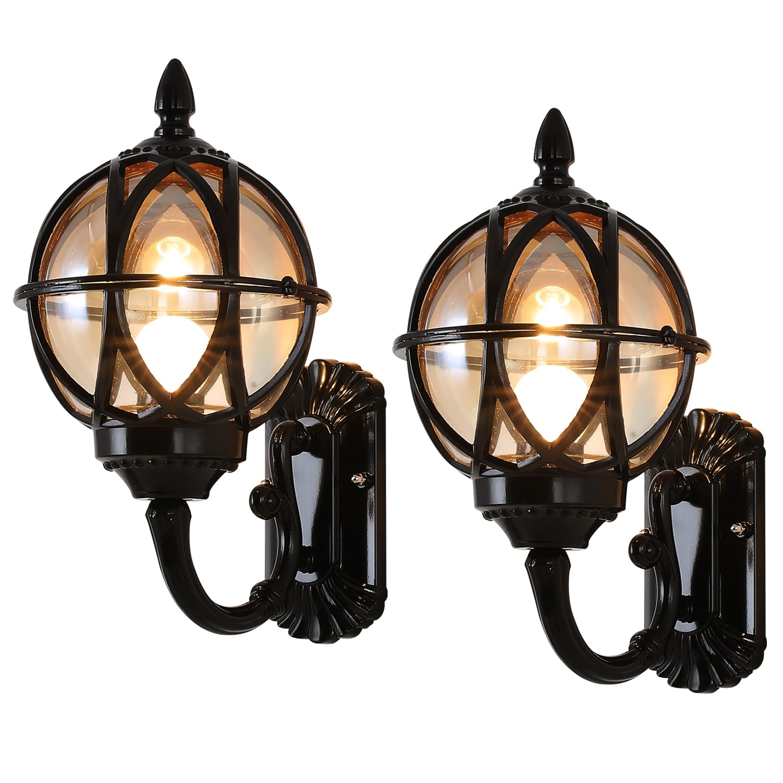 2PACK Outdoor Wall Lights, Anti-Rust & Waterproof IP65 Outdoor Wall Lantern Victorian E26 Glass Porch Light, 12.6" Black Exterior Lights for House,Garden,Garage,Yard