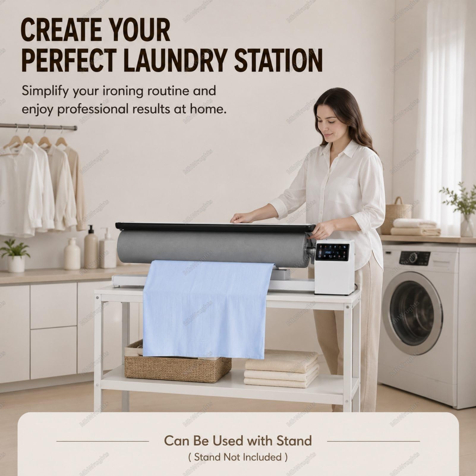 Rotationsdampfbügelmaschine mit Ständer, 91 cm (36 Zoll) Walzenbügelpresse mit Dauerdampf, einstellbaren Stoffeinstellungen und Fußpedalbedienung, für Hotels Withstand