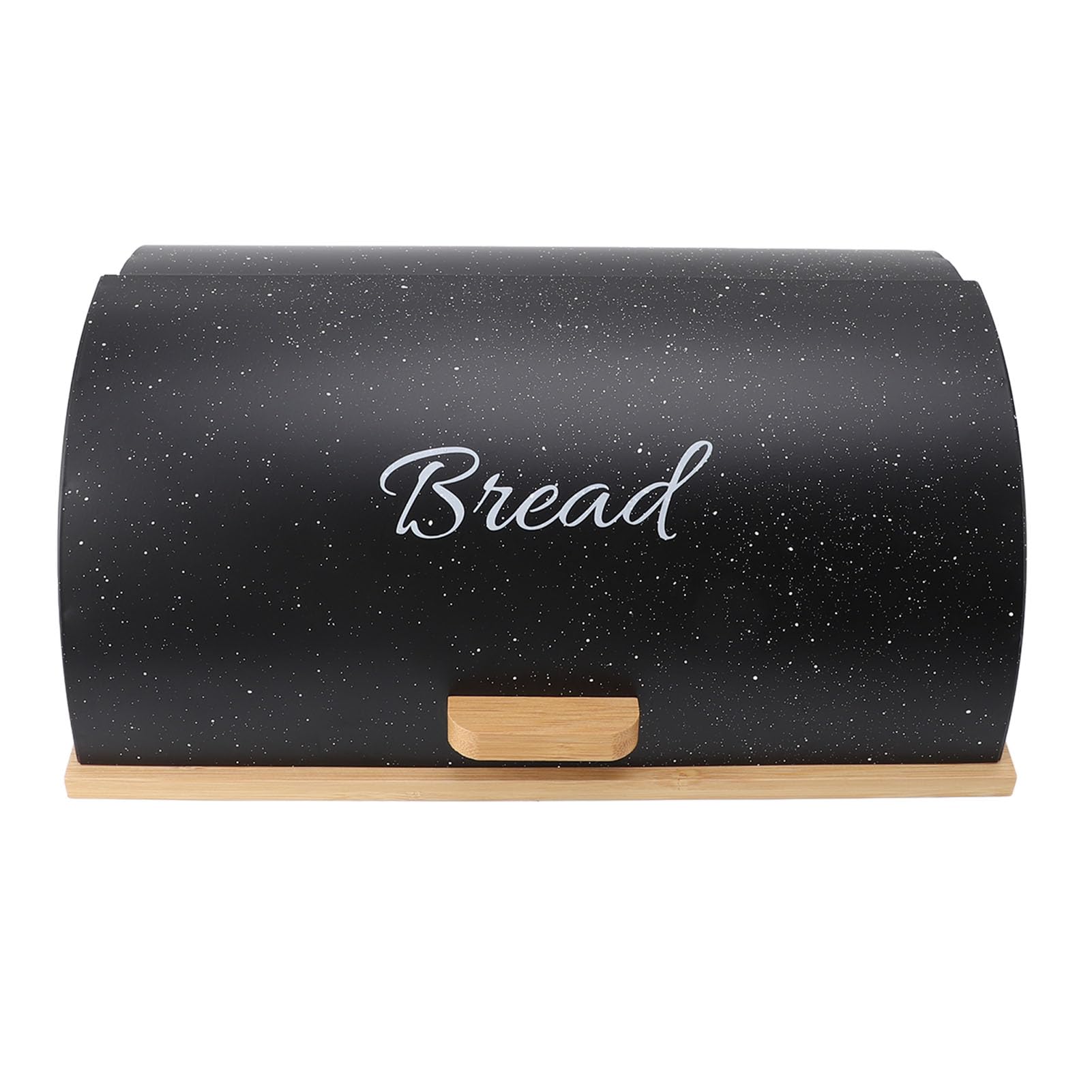 Caja de Pan en Forma de Tambor, Contenedor de Almacenamiento de Pan de Metal y Madera con 3 Tarros de Almacenamiento para Encimera de Cocina (Negra)
