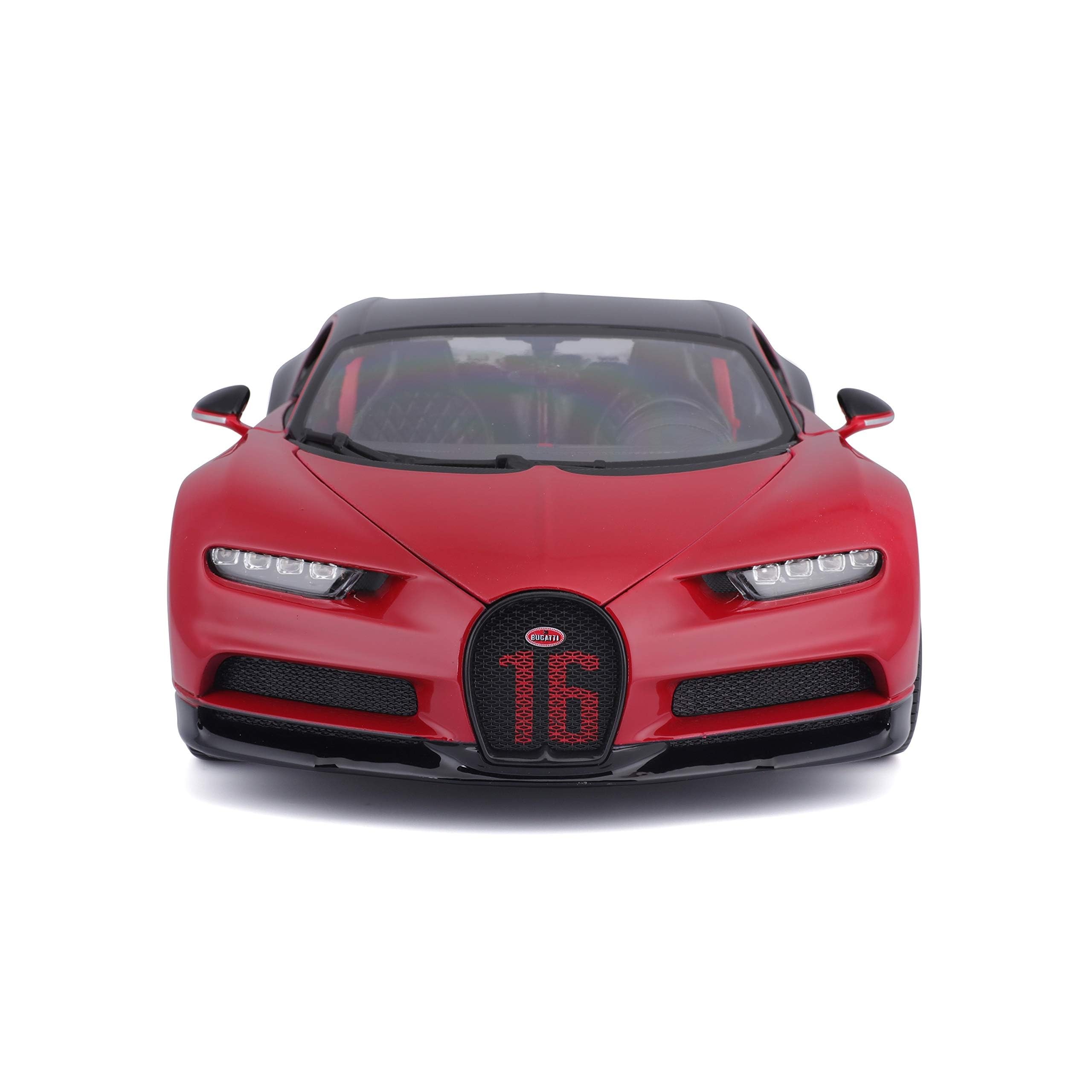 Bburago Bugatti Chiron Sport: Modellauto im Maßstab 1:18, Türen und Motorhaube zum Öffnen, lenkbar, 26 cm, schwarz/rot (18-11044R)