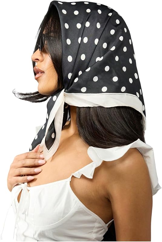 Verdusa Women's Polka Dots Head Scarf Y2k Vintage Square Bandana Scarfs