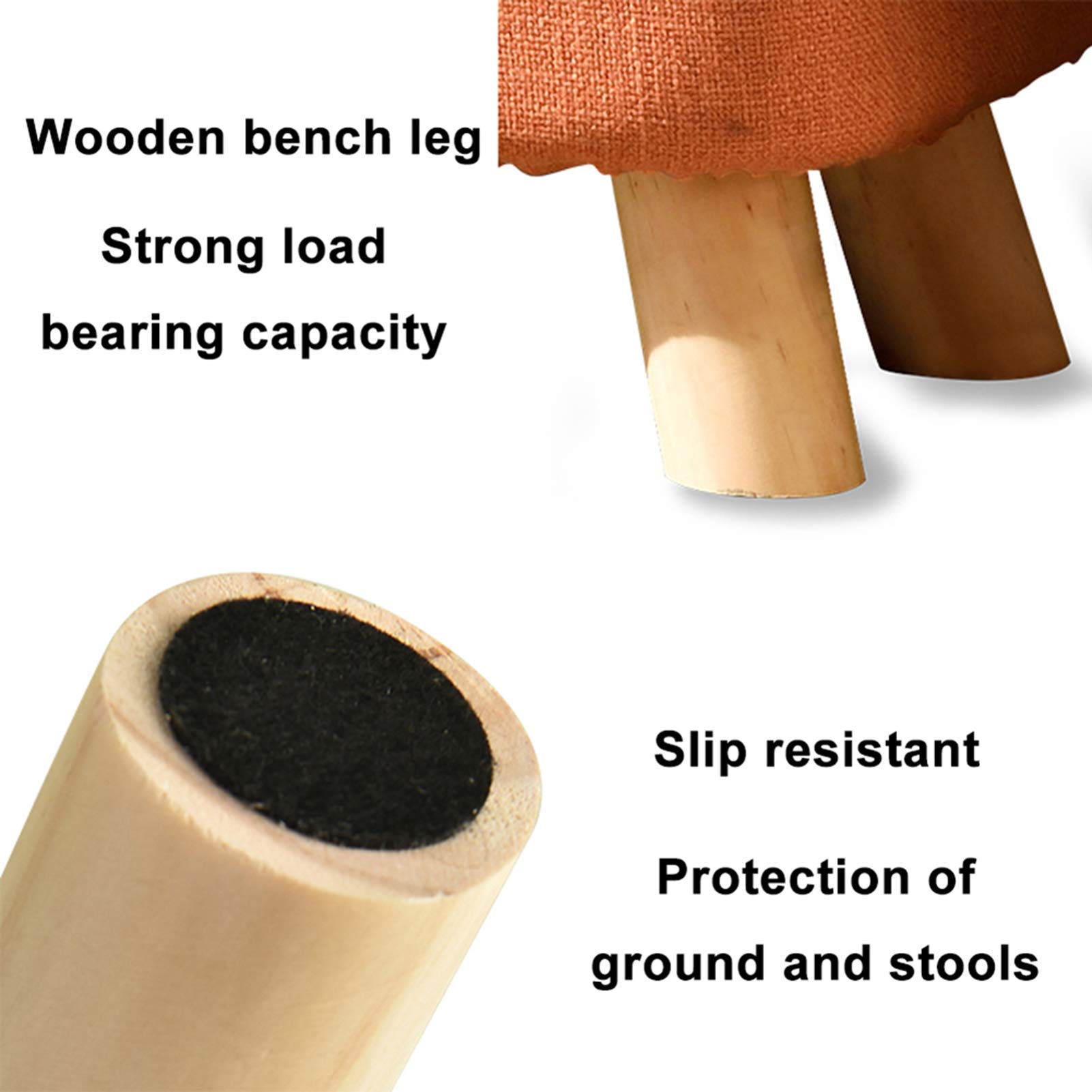 Sgabello Quadrato, Pouf poggiapiedi Piccolo poggiapiedi Imbottito Morbido con Gamba in Legno e Rivestimento Rimovibile, 28 * 28 * 29 cm, Arancione