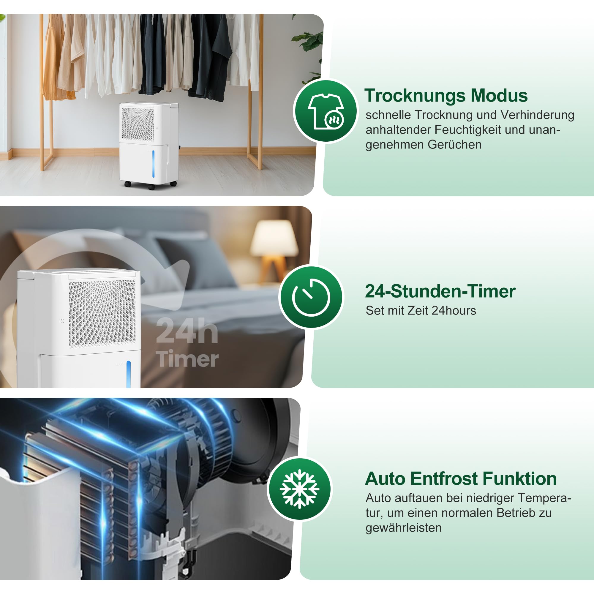 Luftentfeuchter Elektrisch,10L/Tag Hochleistungs Entfeuchter,Raumentfeuchter mit Wäschetrocknung, Ablaufschlauch,Timer und Abtauen, Ideal für Schlafzimmer, Keller, 10 J. Gar (10L Luftentfeuchter)