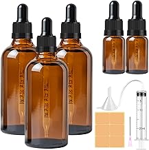 CoKeeSun 3 Pezzi 100ml Boccette Vetro Contagocce, Ambrato Bottiglie Contagocce, Riutilizzabili Flacone Contagocce con 2 Pezzi 10ml Boccette Pipette Mbuto, Siringa, Etichetta per Oli Essenziali