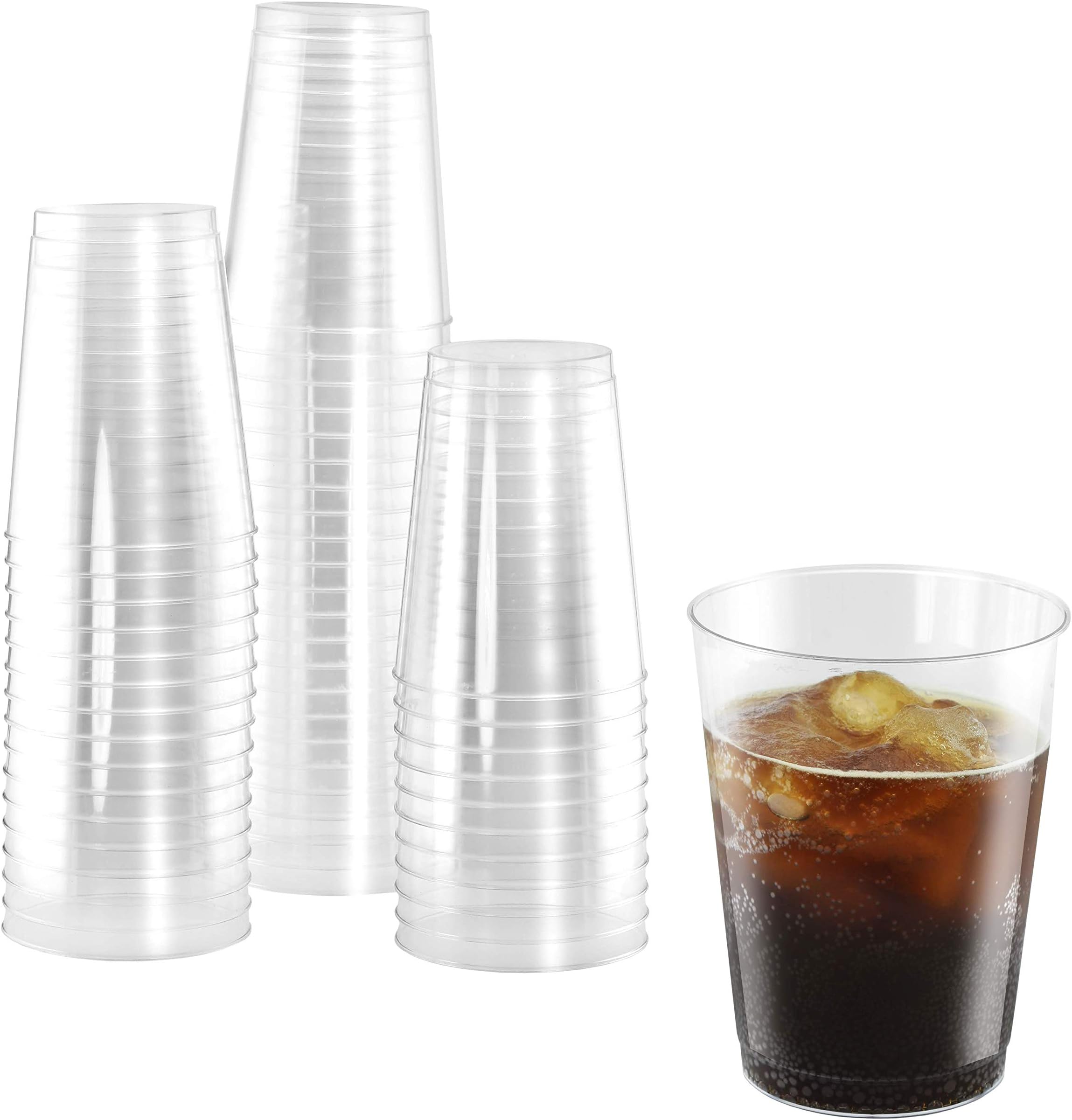 50 Heavy Duty Disposable Cups | 10 oz. Premium Clear Hard Plastic Fancy Glasses for Parties & Weddings (50 Pack) by Bloomingoods