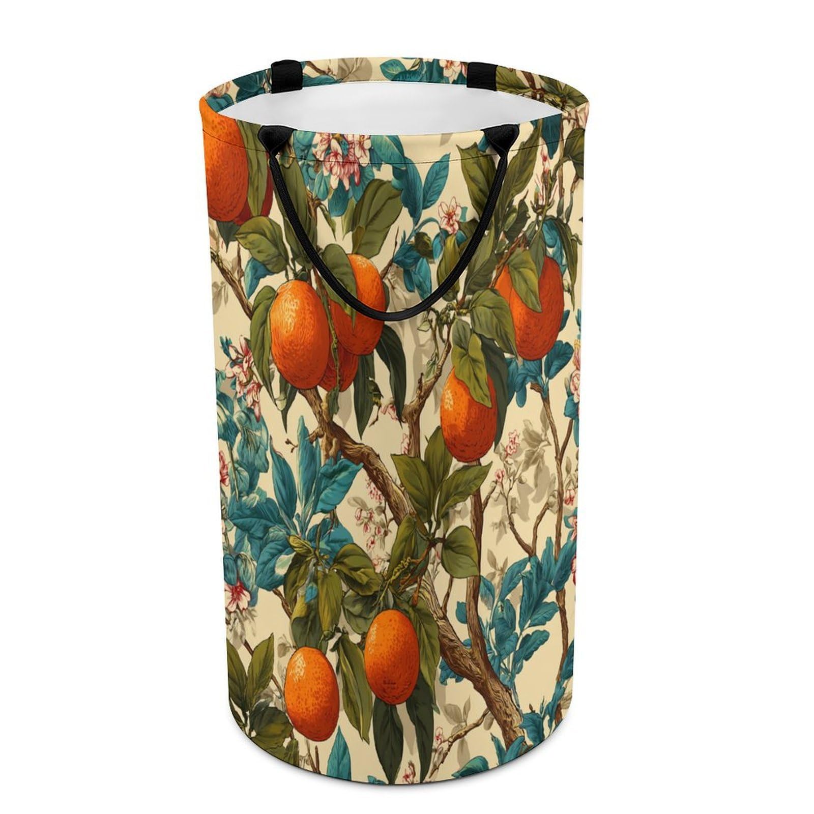 LUYYSKY Classic Abstract Fruit Oranges Versatile Storage Laundry Basket, Retro Oil Painting William Morris Botanical Floral Oranges Pattern Large Capacity Bathroom Hamper With Handle