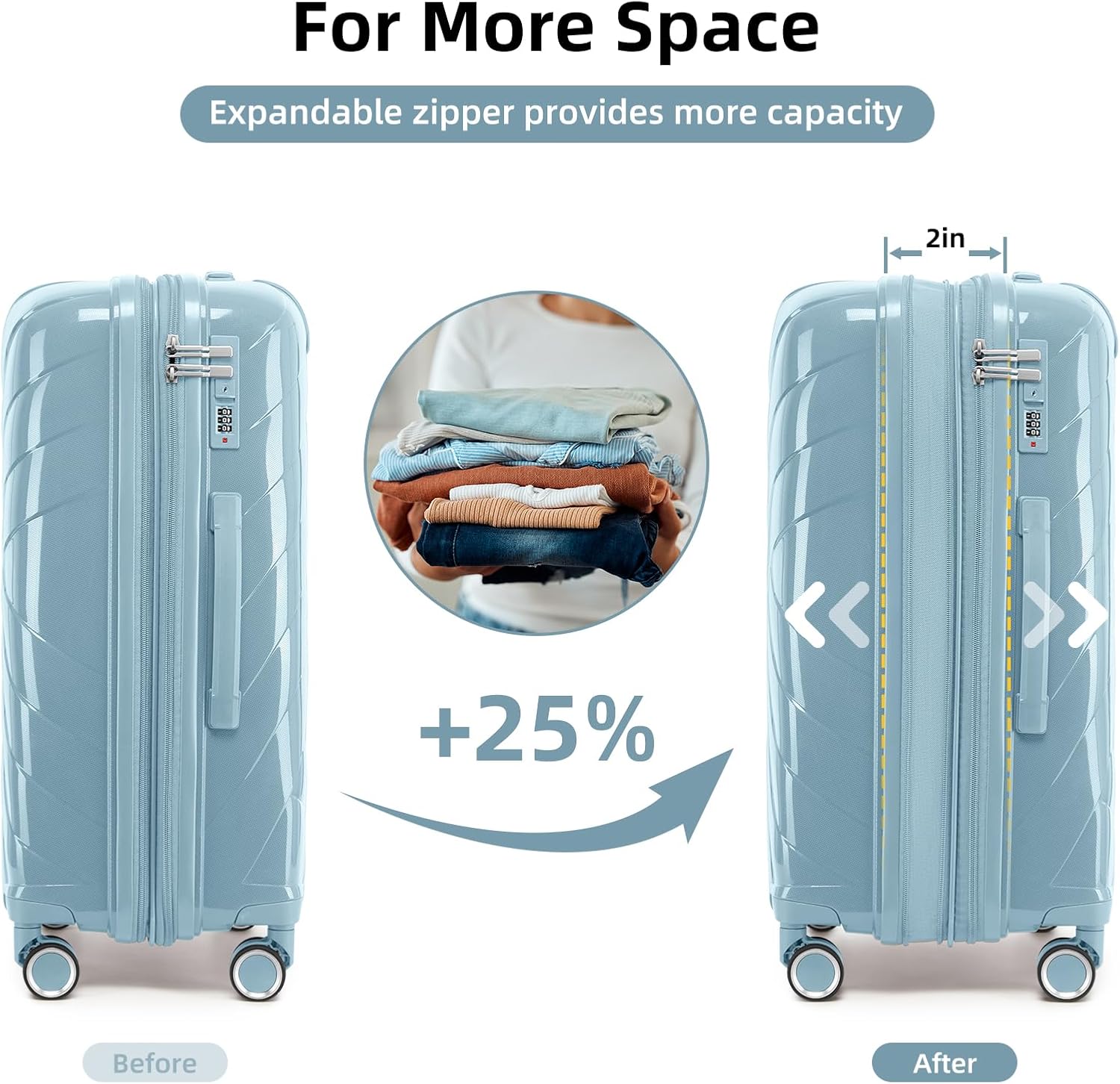 Carry On Luggage 22x14x9 Airline Approved, 20 Inch Expandable Hardshell Luggage Carry-on Suitcases with Spinner Wheels, Carry On Suitcase Set for Women (BLUE) - Image 3