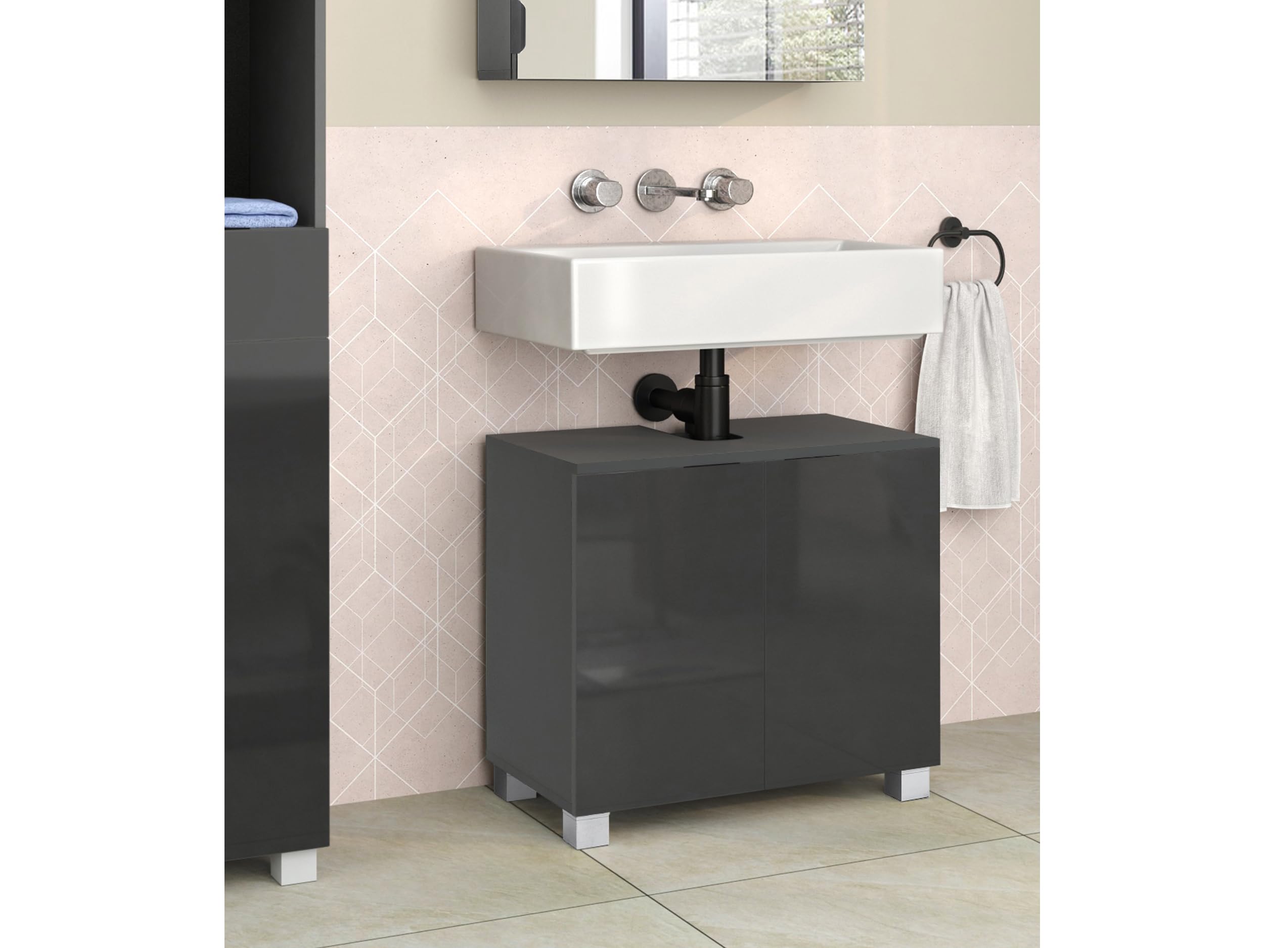 Dorel Home Furnishings Atlas Sink Cabinet with 2 Doors Grey, 35x60x55cm (DxWxH)