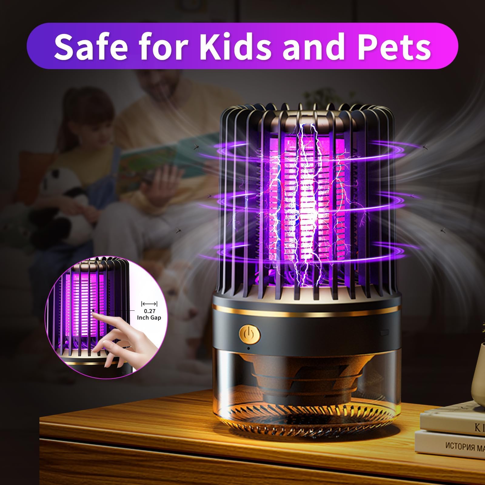 Insektenvernichter Elektrisch – 4200V Mückenlampe mit UV-Licht, USB elektrische Fliegenfalle, kompakt mit Reinigungsbürste & Aufhängehaken für Camping/Garten/Balkon/Schlafzimmer-Mückenvernichter-Lampe