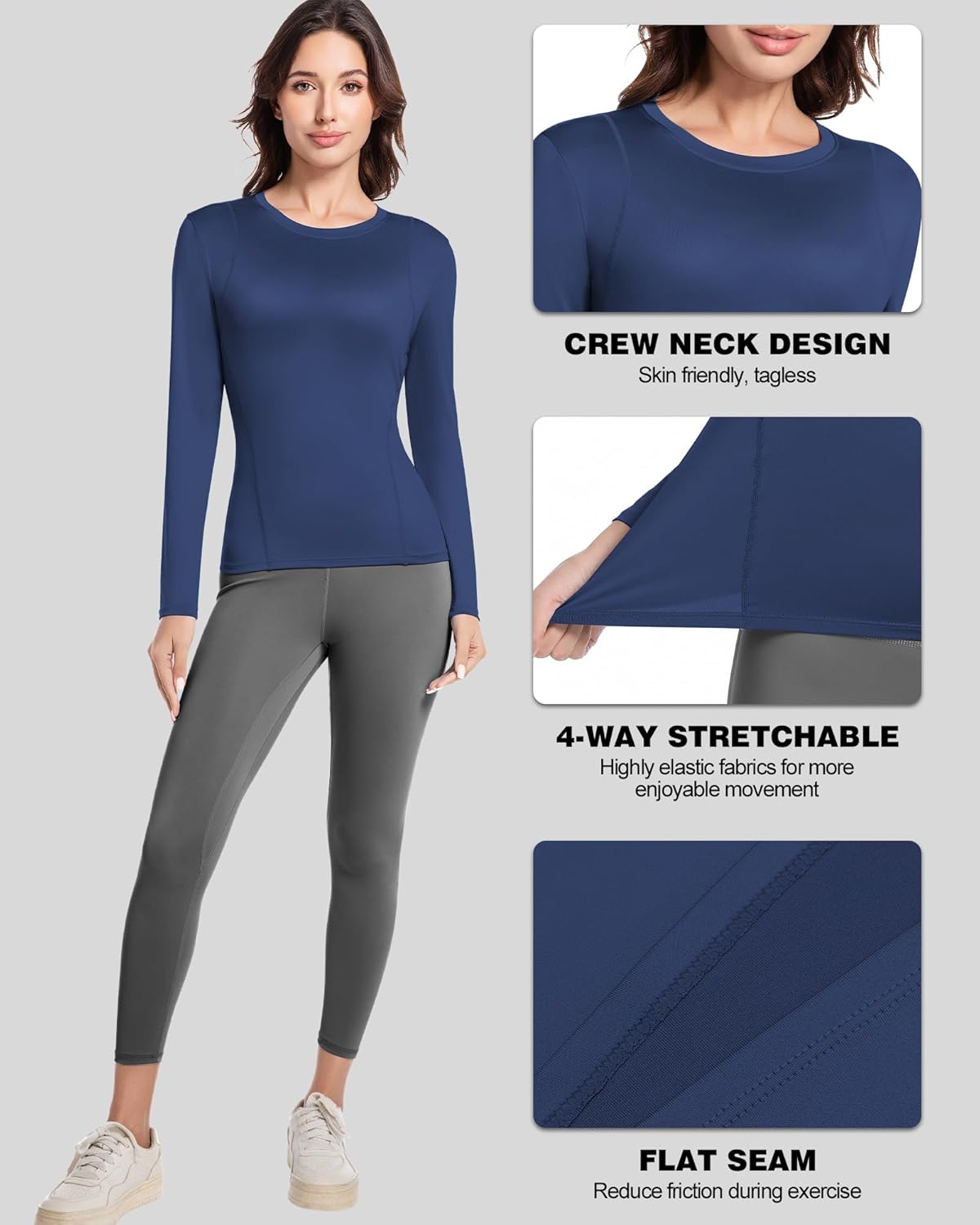 Women's Compression Shirts Long Sleeve Athletic Workout Tops Cool Dry Underscrubs Sun Protection for Gym Yoga Running - Image 5