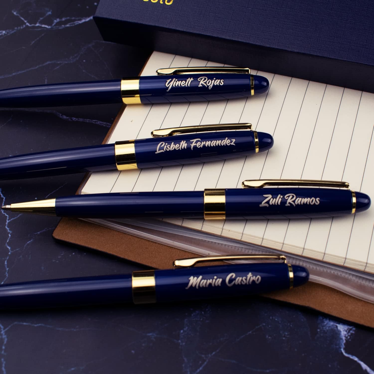 Ancolo Personalized Ballpoint Pens Fancy Nice Pen set with Gift Box 10 Black ink refills Engraved with your Message Names Phone Number Souvenir Gift for Friends Business 5 Set/Pack