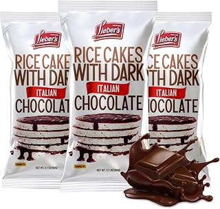 LIEBERS Dark Chocolate Rice Cakes - Kosher Dairy-Free, Gluten-Free, Low-Calorie Snacks (Italian Chocolate, Pack of 3)