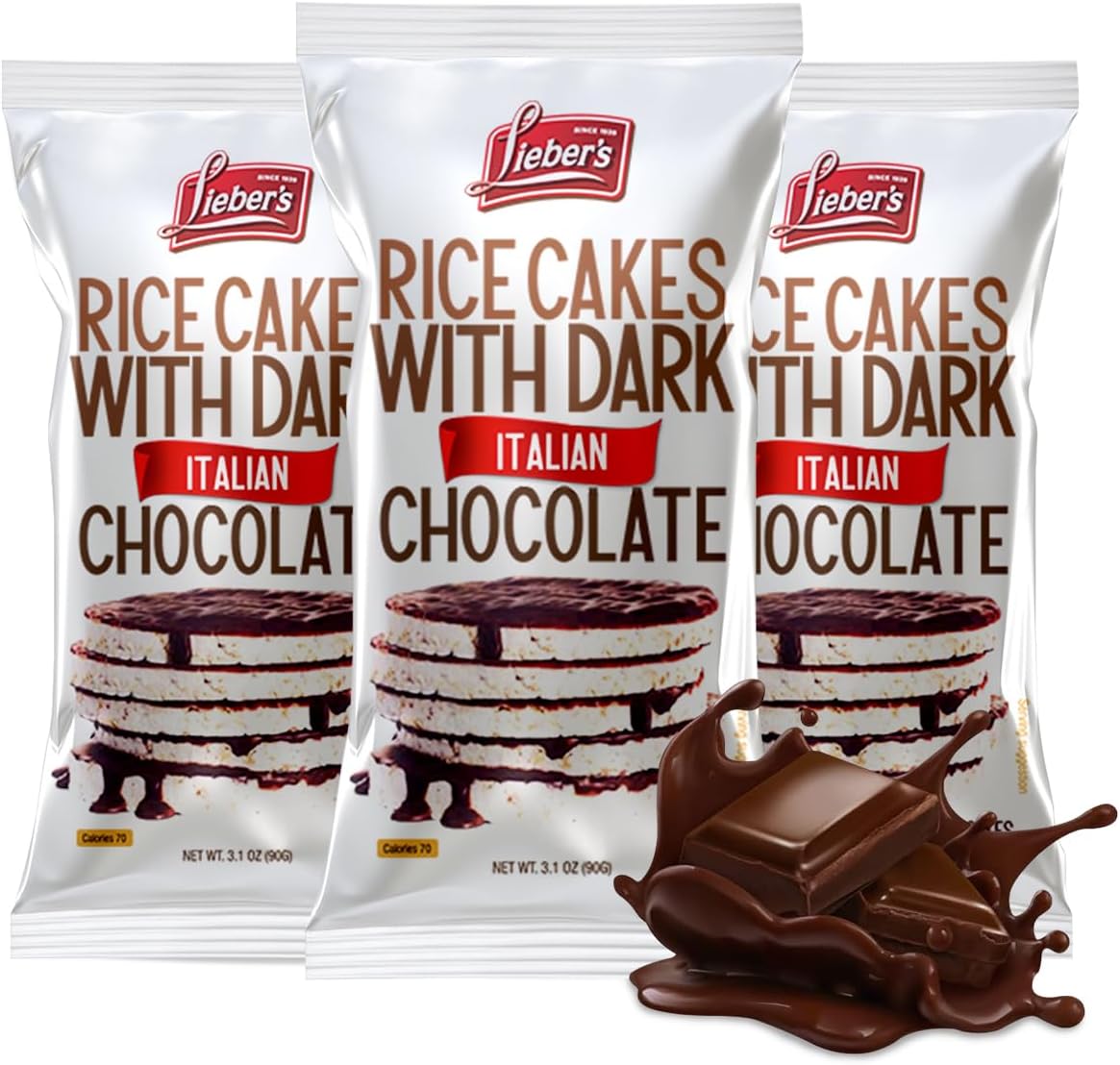 LIEBERS Dark Chocolate Rice Cakes, Kosher Certified Dairy Free, Gluten Free Snack (Dark Italian Chocolate) Pack Of 3