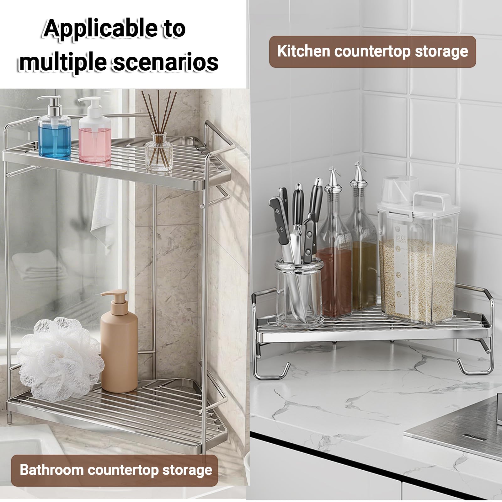 Estante De Ducha Sin Taladrar, Estante De Ducha De Esquina De Pie, Organizador Baño, Soporte Shampoo Chuveiro Acero Inoxidable, Doble Función (de Pie Y De Pared), Para Bañera Baño Y Coci(Size:3 Tiers)