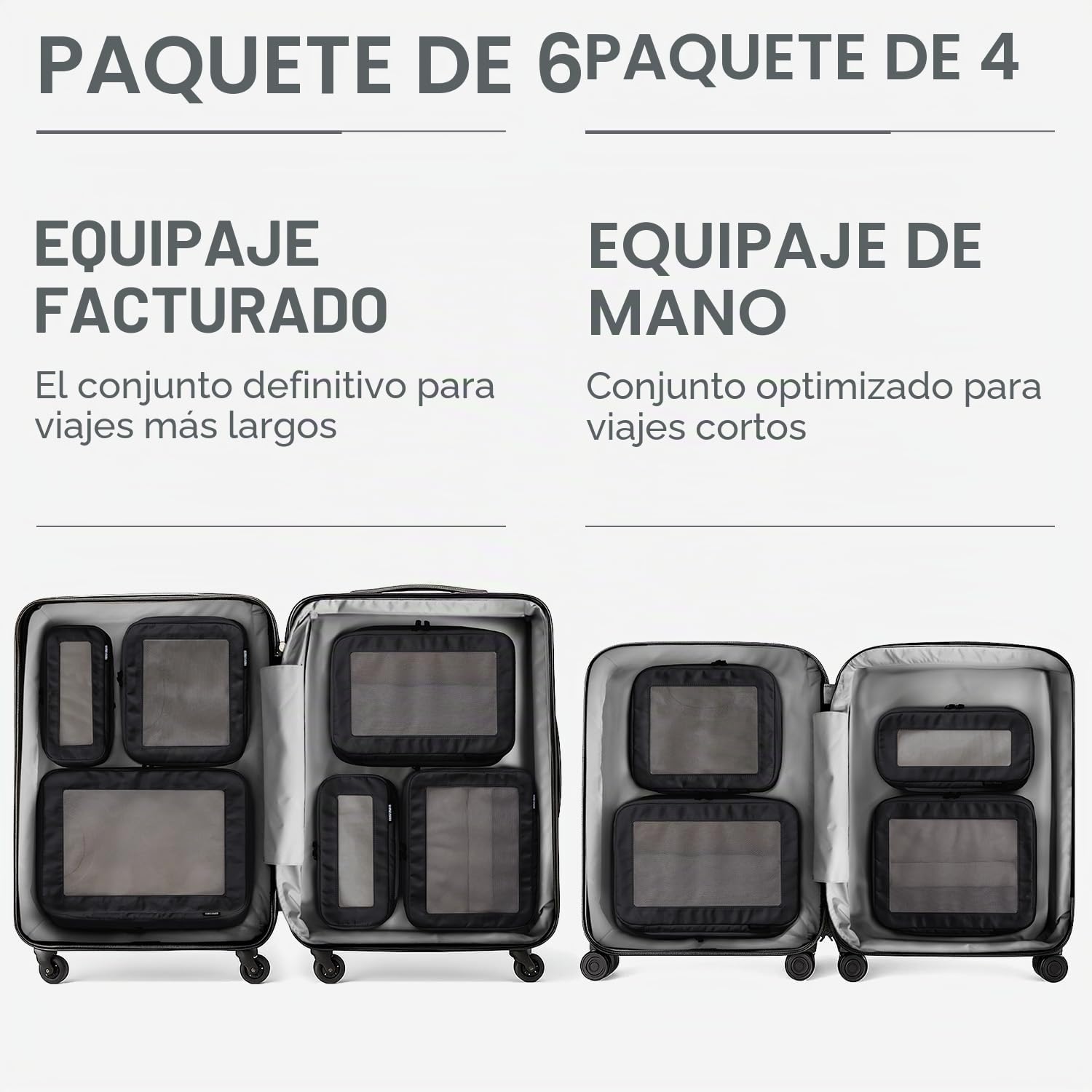 Aerotrunk Cubos de embalaje de compresión para maletas, organizadores de equipaje de compresión con doble cremallera, cubos de equipaje de viaje lavables (paquete de 4, negro)