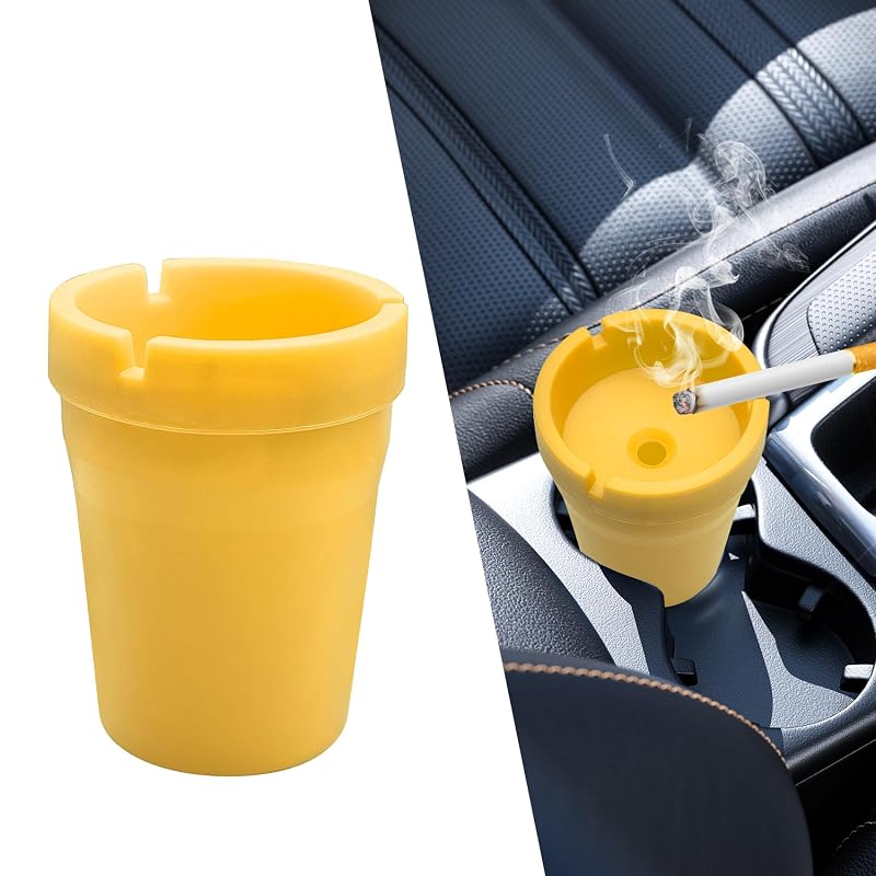 Cinzeiro automotivo com tampa e luz fluorescente Surosha, amarelo, 10,9 x 7,9 x 6,1 cm, 1 unidade