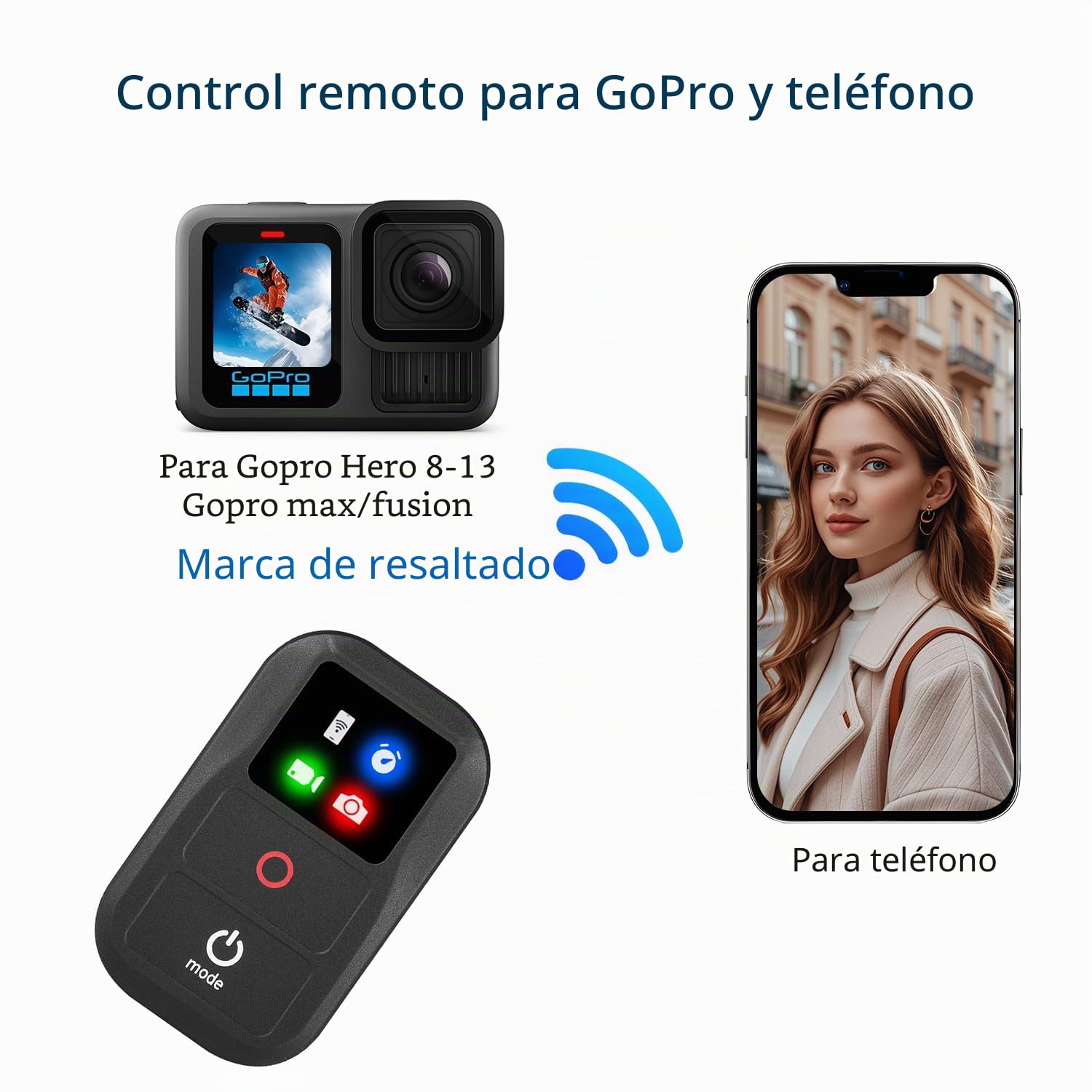 Suptig Mando a distancia inalámbrico para GoPro Hero 13/12/11/10/9/8 negro, GoPro Mission, Max, Max2, teléfono, batería recargable integrada