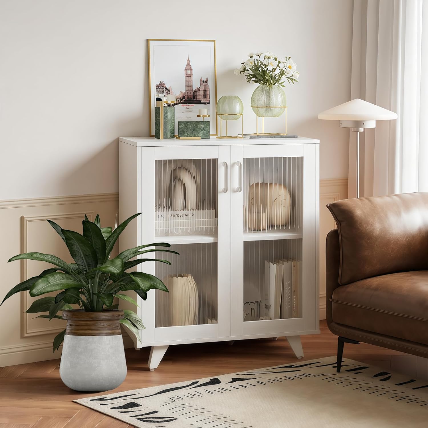 Panana Kitchen Buffet Server Table Accent Sideboard Cupboard Server Buffet Console Table with Doors Cabinet (27inch, White)