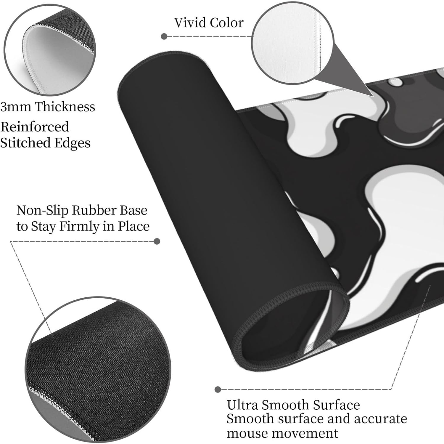 Black and White Gaming Mouse Pad, Large Mouse Pad for Desk Mat XXL XL Mousepad, Big Keyboard Pad Office Desk Accessories Decor - Image 4