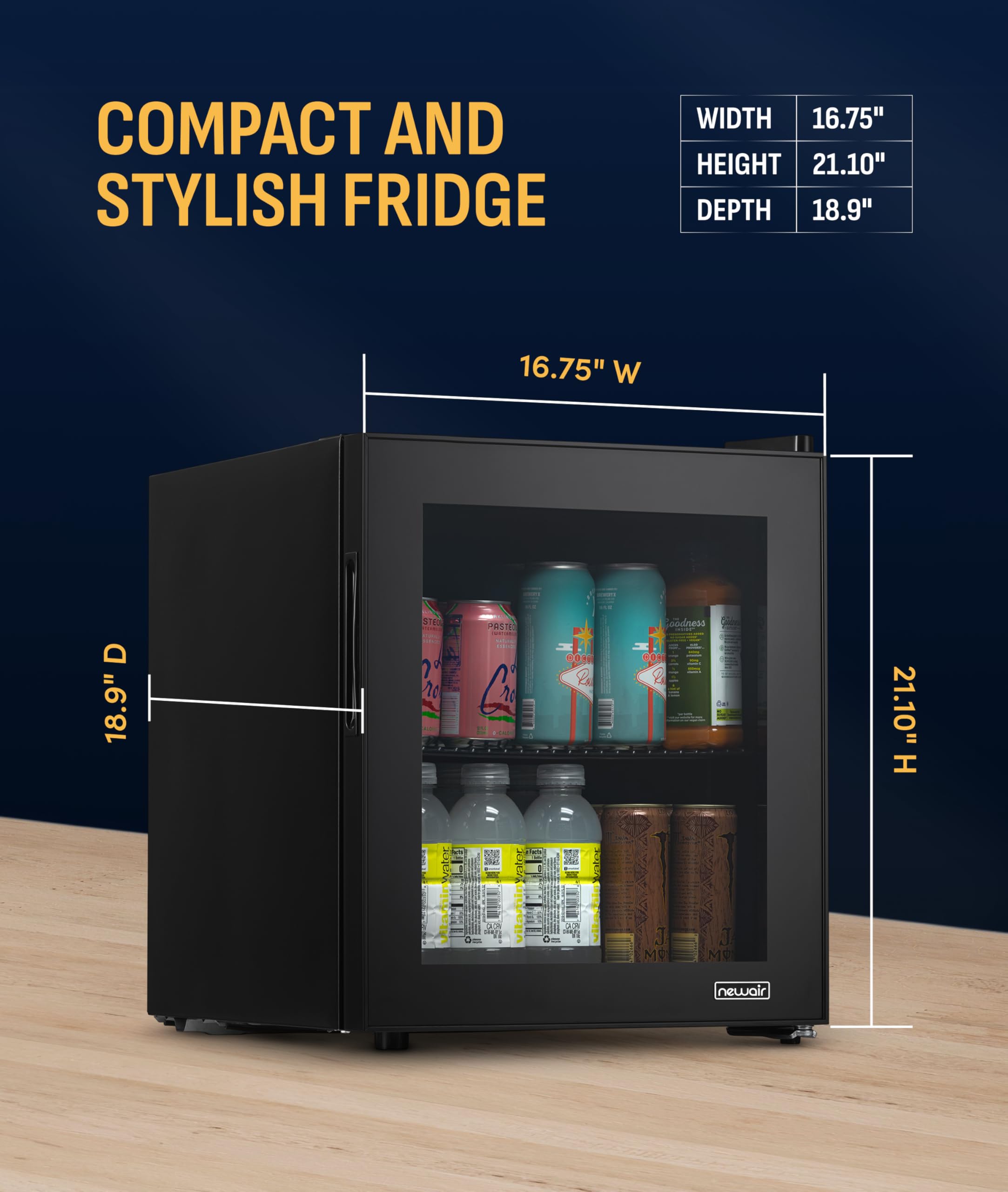 NewAir 60 Can Beverage Refrigerator | Compact Freestanding Mini Fridge For Bedroom, Dorm, Office Or Gaming Room | Glass Door, Adjustable Shelf & Quiet Cooling | Black on Fridge.com - View 4
