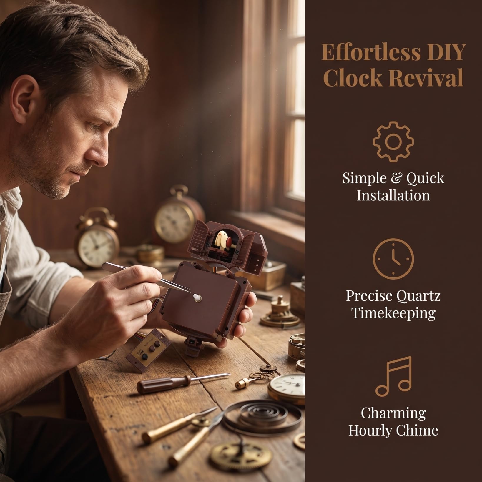 ORFOFE Kuckucksuhr Quarzwerk mit Pendel Morgensteuerung Stundensignal Musikwerk Retro Dekorative Uhr Reparatur und Ersatz
