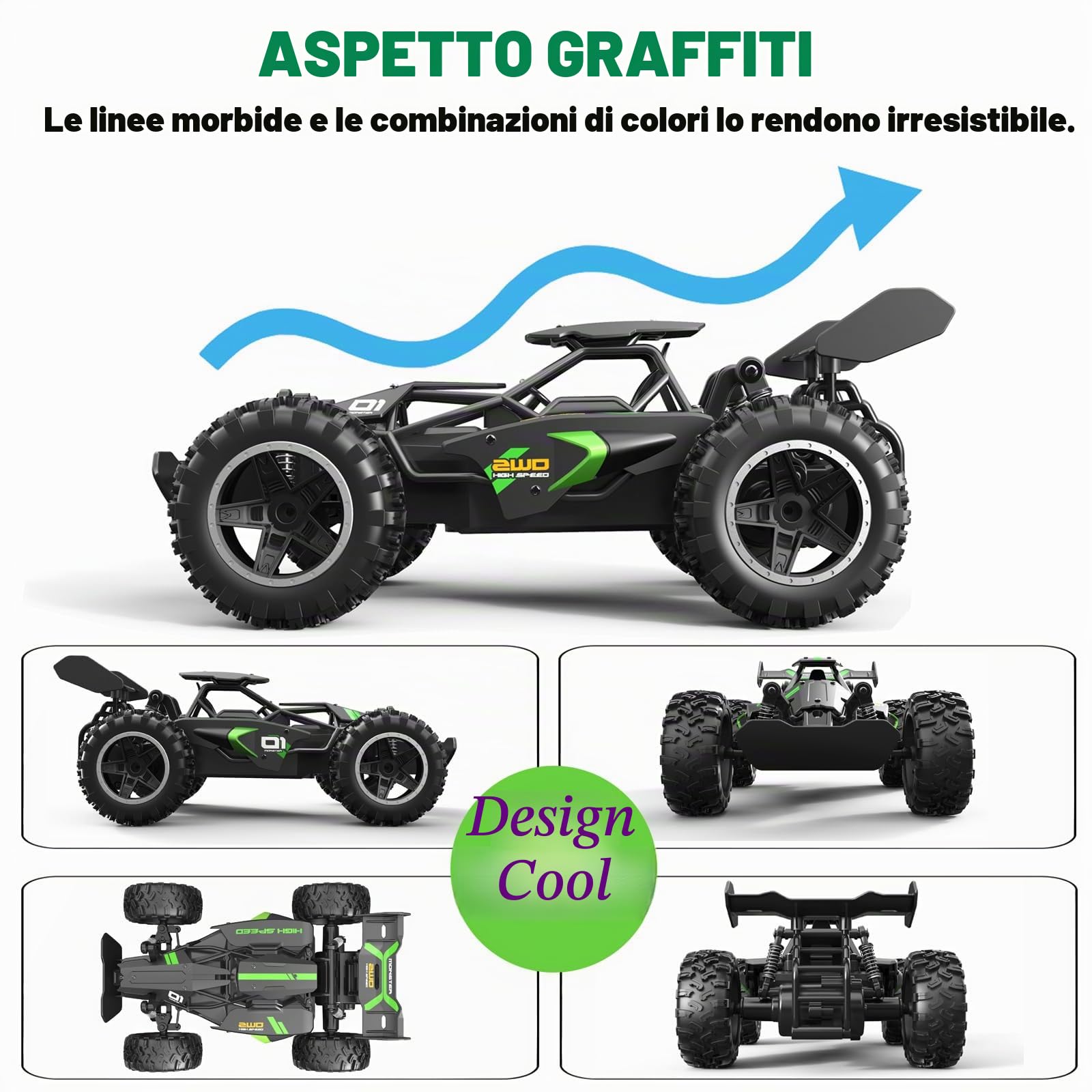 Macchina Telecomandata, RC Auto Telecomandata, 20KM/H Alta Velocità Auto Radiocomandata di Tutto Terreno, con 2 Batterie Caricabile, 2WD 2.4GHZ Macchinine Giocattolo per Bambini