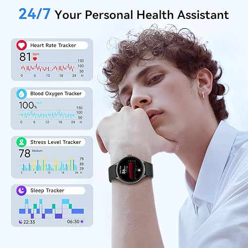 Miniatura 5 de Relojes inteligentes para hombresmujeres (2 bandas), reloj inteligente redondo de 1.27 pulgadas con llamadas Bluetooth (casarespuesta), monitor de