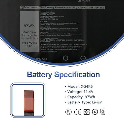 Miniatura 2 de ANTIEE XG4K6 - Batería para portátil Dell XPS 17 9700 9710 9720 Precision 17 5750 5760 5770 Estación de trabajo móvil P92F P92F001 P92F003 P92F002