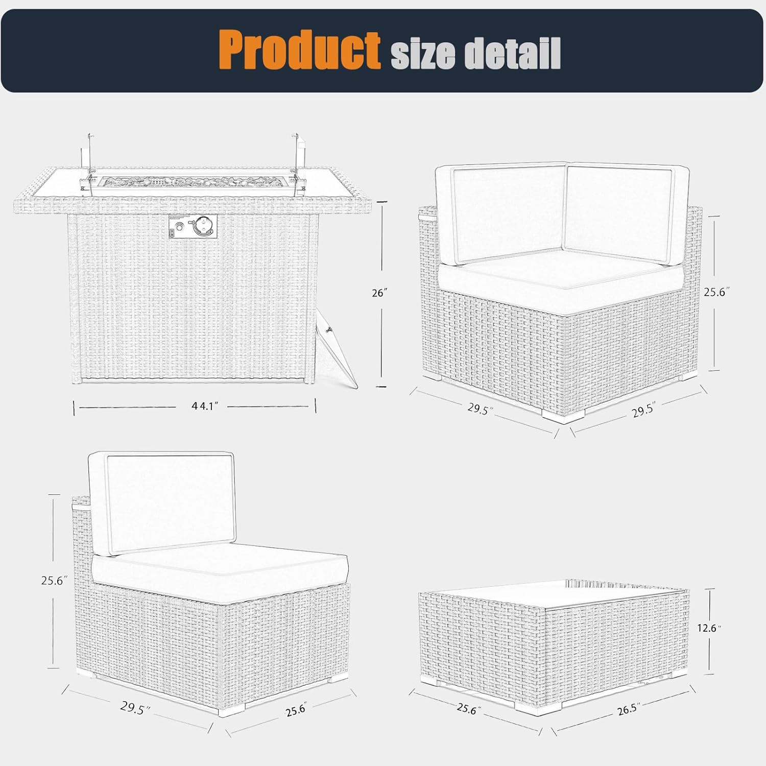 Patio Furniture Set with Fire Pit Table, 15 Pieces Outdoor All-Weather Wicker Conversation Sectional Chair Sofa Set