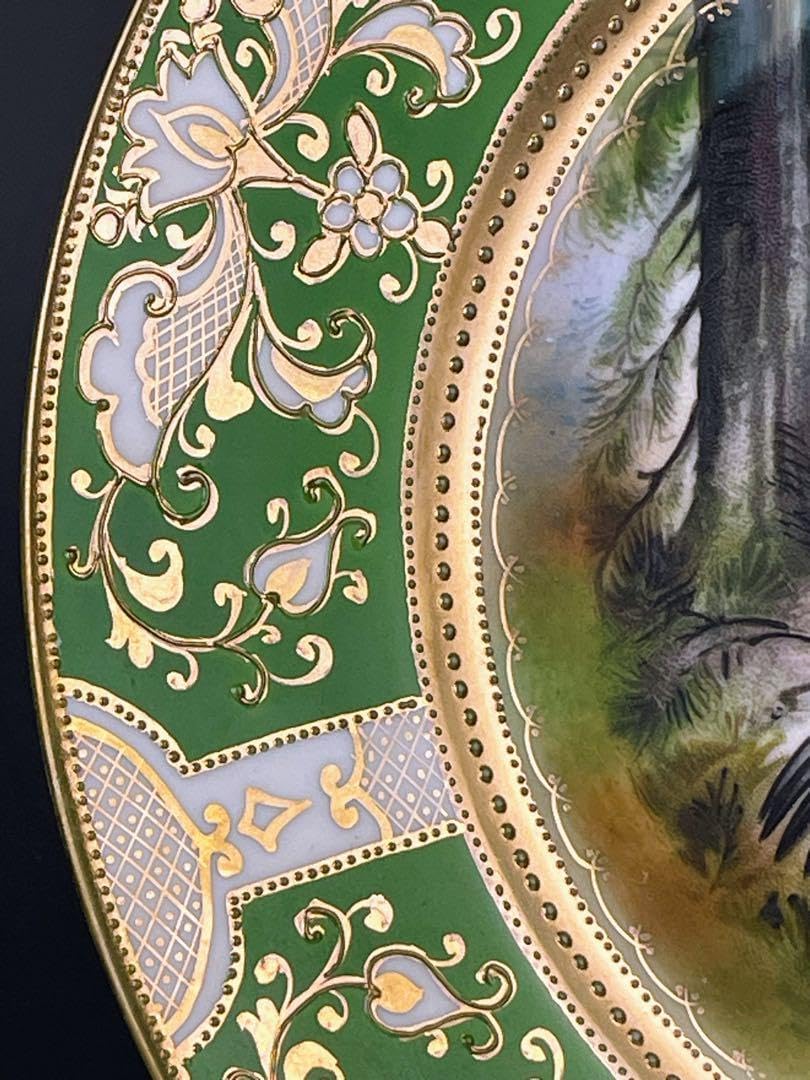 オールドノリタケ 21．9㎝ 黒雷鳥紋金 盛り皿 ライチョウ 雉 キジ