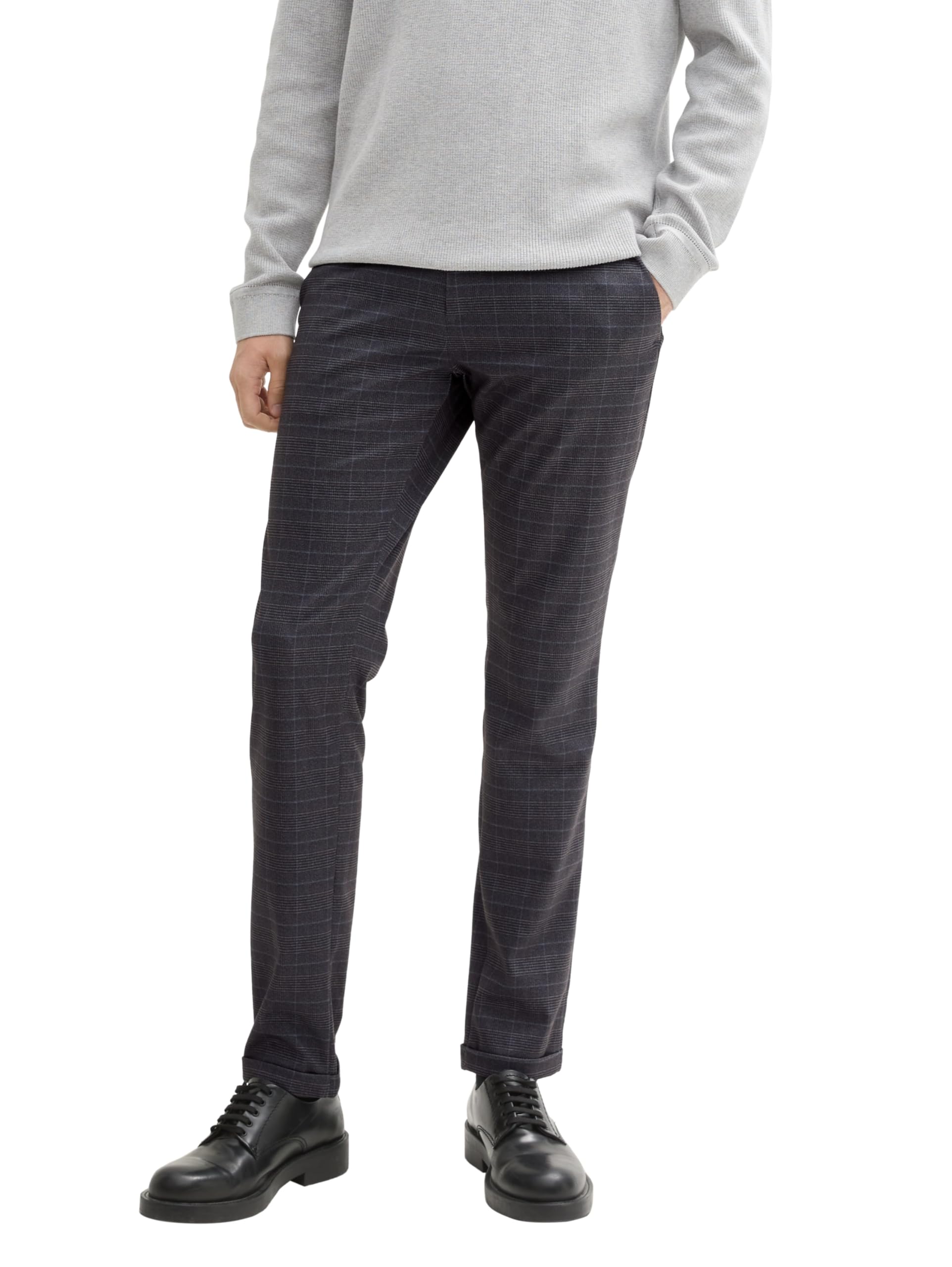TOM TAILOR Herren Jersey Travis Slim Fit Chino Hose, 36762 - Grey Blue Check, 33/32