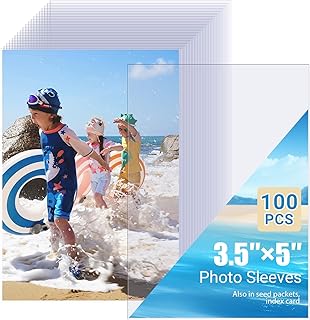 100 Pcs Clear Photo Sleeves, Top Loading Acid-Free Plastic Sheet Protectors for Photos, Index Cards, Archival Safe, Water/dust Proof Storage, 3.5x5