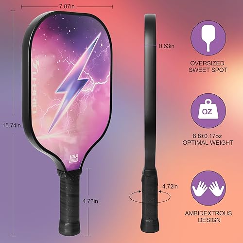 Miniatura 4 de Juego de 2 paletas de pickleball aprobadas por USAPA, fibra de vidrio de 0.631 pulgadas, incluye bolas de pickleball y bolsa de transporte para