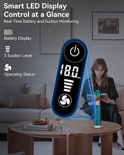 Miniatura 5 de Mayking Aspiradora portátil 5 en 1 inalámbrica para automóvil, aspiradora de mano con LED blanco y flash LED rojo, 115 W 18000 Pa de alta potencia,