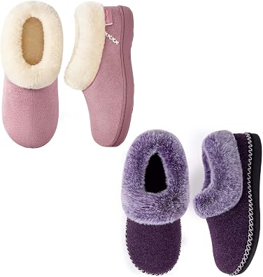 EverFoams Womens Set of 2 Pairs - Womens Bootie Slippers Size 10, Purple - Microsuede Cozy Memory Foam Slippers Size 10, Baby Pink